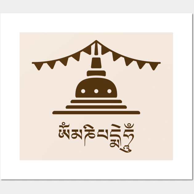 Tibetan Stupa Om Mani Padme Hum - Dark Wall Art by footloosefabric